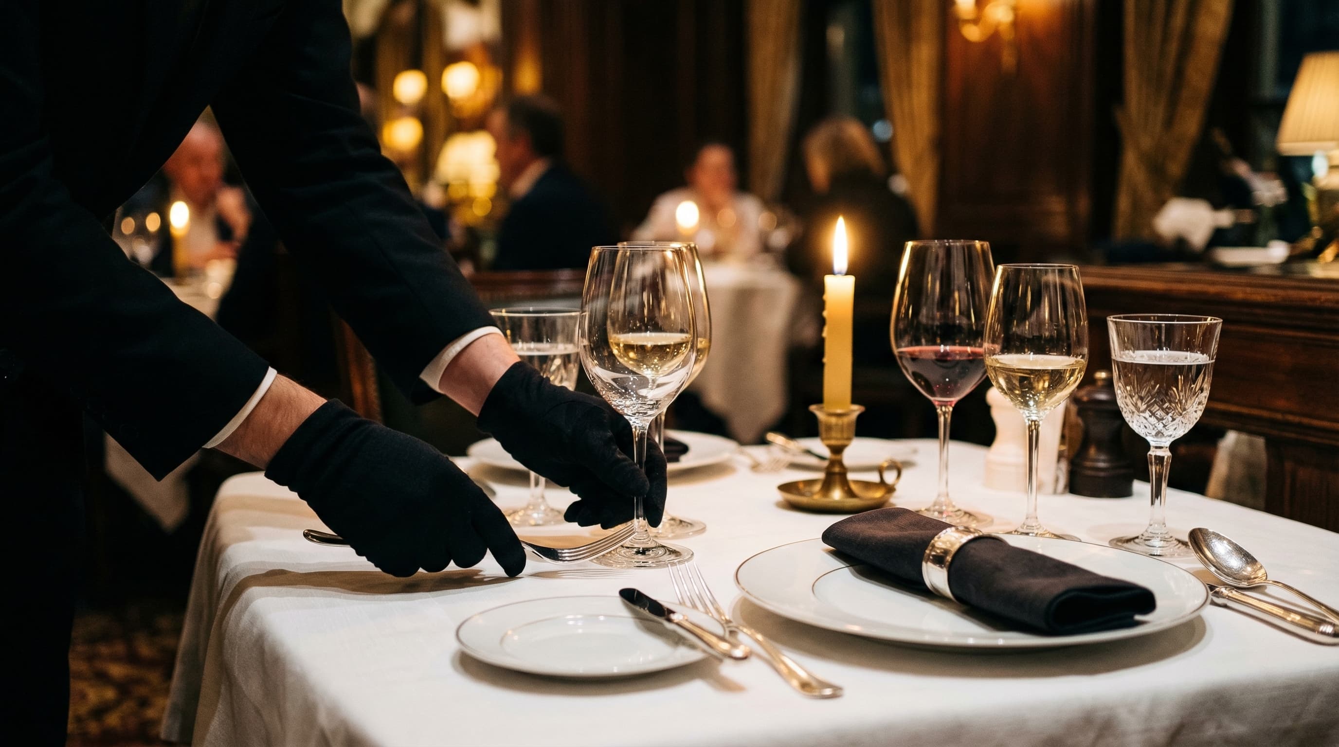 Elegant formal dining table service